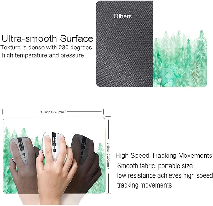 Green Forest Mouse Pad, Watercolor Trees Mouse Pad, Gaming Mouse Mat Square - Image 3