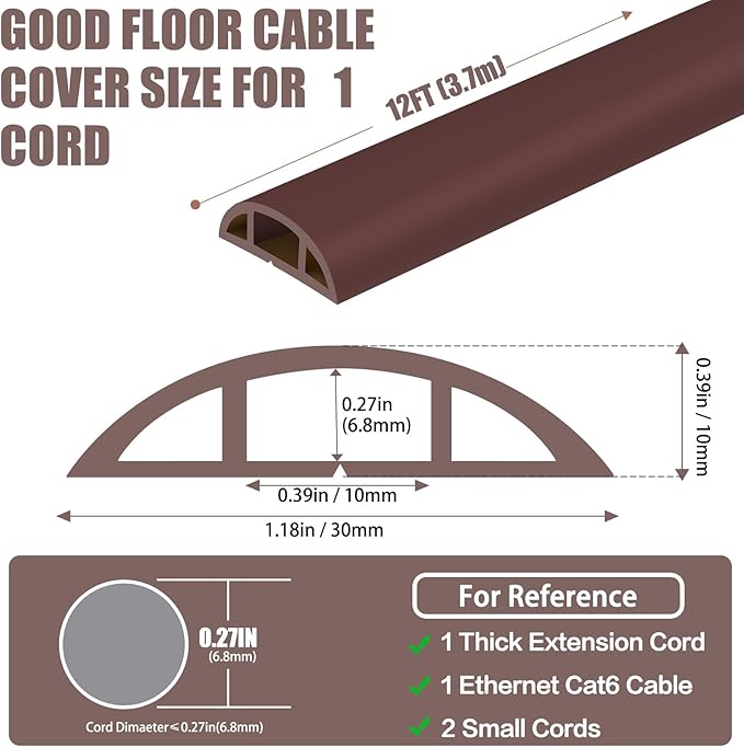Floor Cord Covers for Wires 12FT Cable Hider Wire Cover Self Adhesive Cord - Image 2