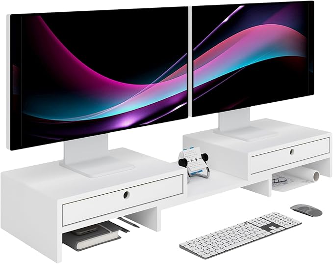 LAPTAIN Monitor Stand with 2 Drawers, Dual Monitor Stand Riser with Adjustable by LAPTAIN