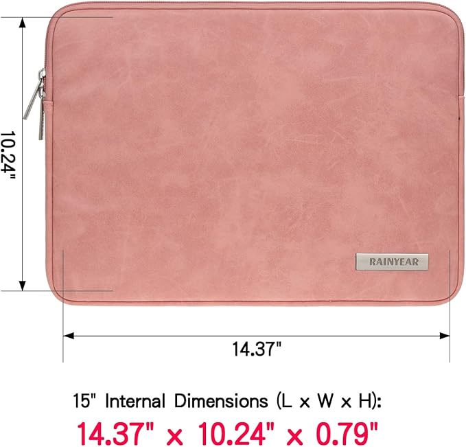 RAINYEAR 15 Inch Laptop Sleeve PU Suede Leather Case Padded Cover Water - Image 3