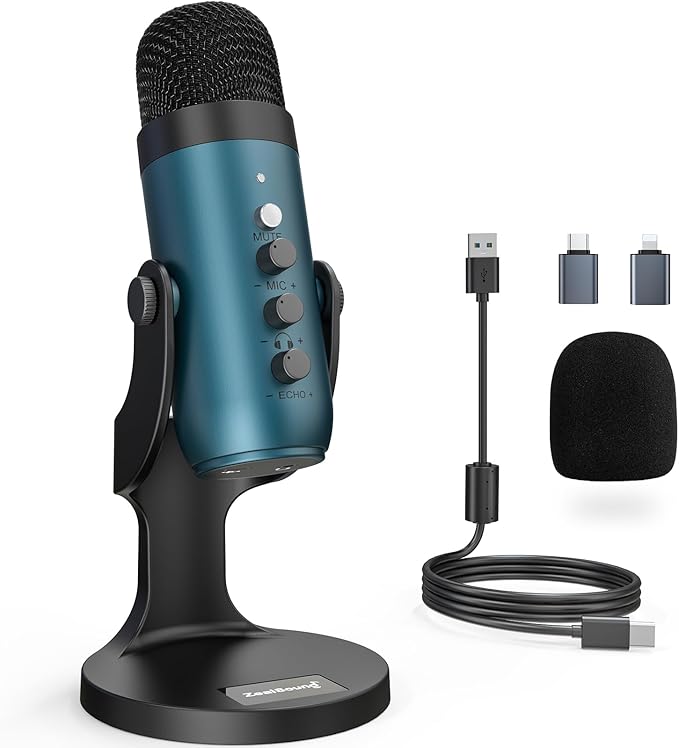 ZealSound USB Condenser Microphone, Computer PC Gaming Mic, Plug&Play by zealsound