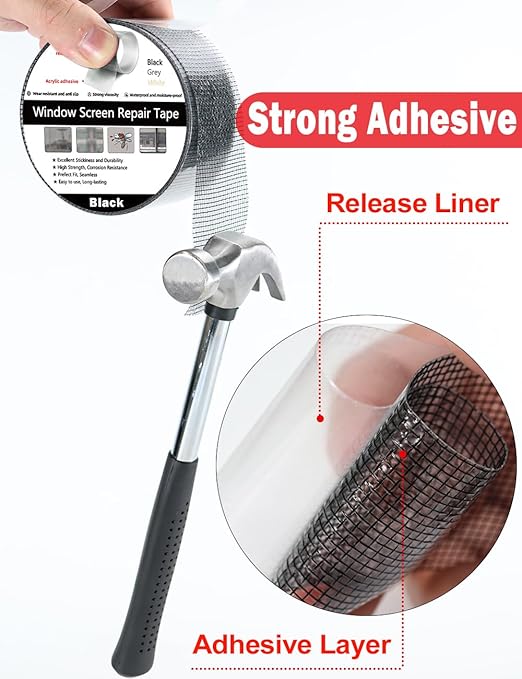 Wohohoho Window Screen Repair Tape, 2 in X 40 FT Black Screen Patch Repair Kit - Image 5