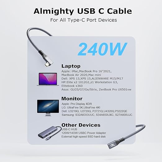 CABLEDECONN USB C 3.2 Gen-2 Extension Cord 2M 6.6FT 90 Degree Elbow Thunderbolt - Image 7