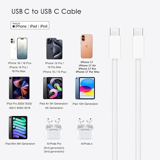 Short iPhone 17/16/16e/15 USB C to USB C Woven Cable - Image 4