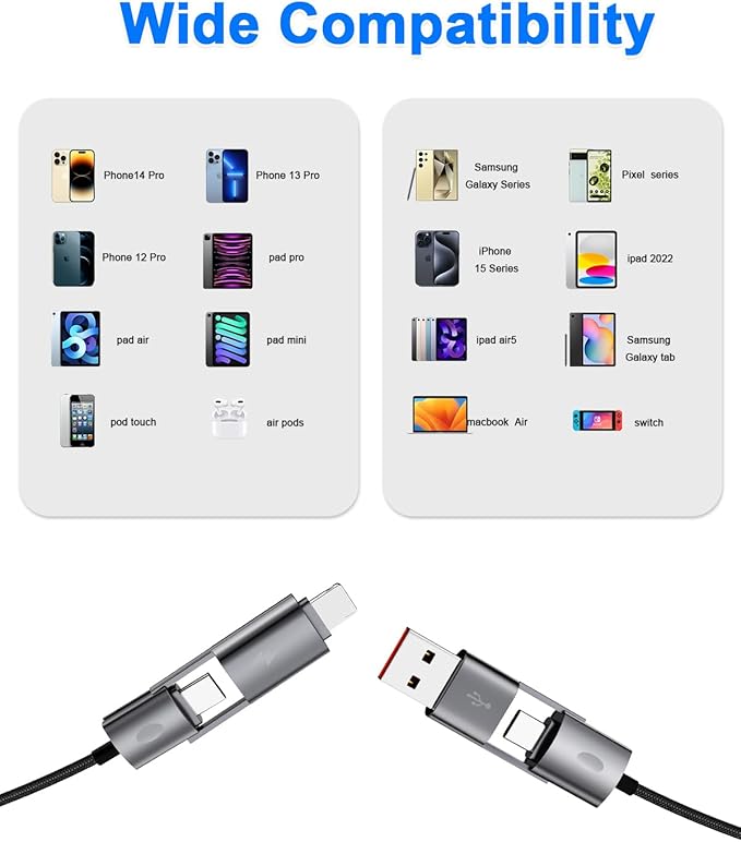 4 in 1 USB C Cable, PD 65W 27W, 480Mbps Data Transfer, Compatible - Image 6