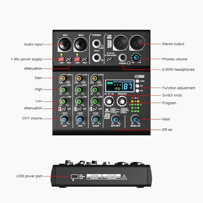 mw-4 black 4Channel Audio Mixer - Image 2