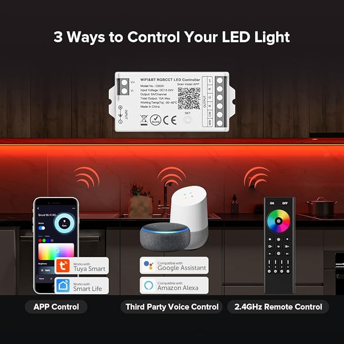 BTF-LIGHTING C05W RGBCCT PWM SMD FCOB 6PIN LED Strip 2.4GHz Tuya WiFi Group - Image 2