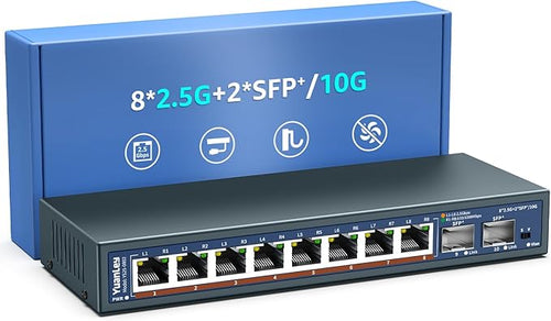 10 Port 2.5G Unmanaged Ethernet Switch, 8 x 2.5G Base-T Ports, 2 x 10G SFP by YuanLey