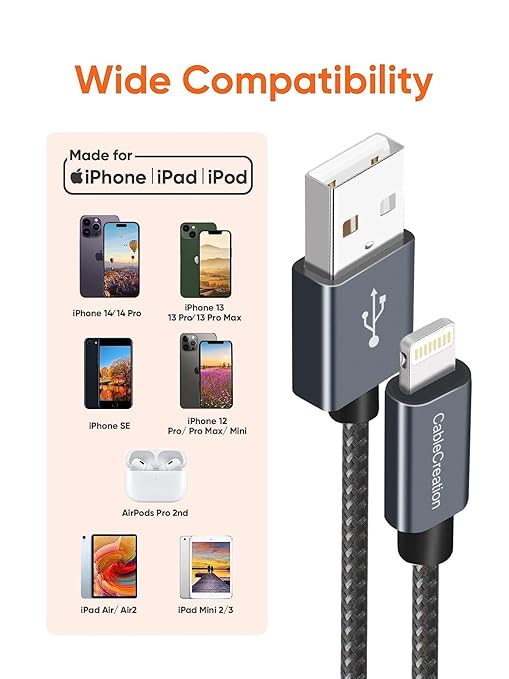 CableCreation Short iPhone Charger Cable 0.5FT/0.15m, USB A to Lightning Cable - Image 6