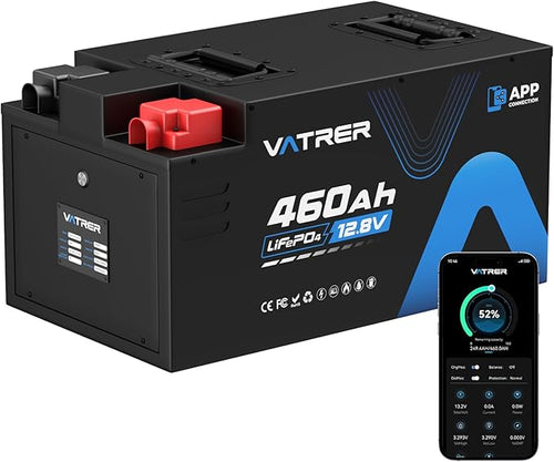 12.8V 460Ah Low Temp Cutoff LiFePO4 RV Battery, APP Monitoring, Built-in 300A by VATRERPOWER