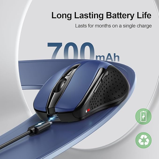 TECKNET Rechargeable Wireless Mouse, 2.4G Silent Mouse, Quiet Click, 6 - Image 2