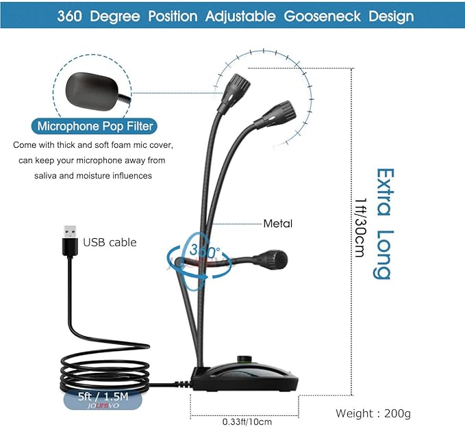 JOUNIVO USB Recording Microphone, Computer PC Podcast Condenser Cardioid Mic - Image 3