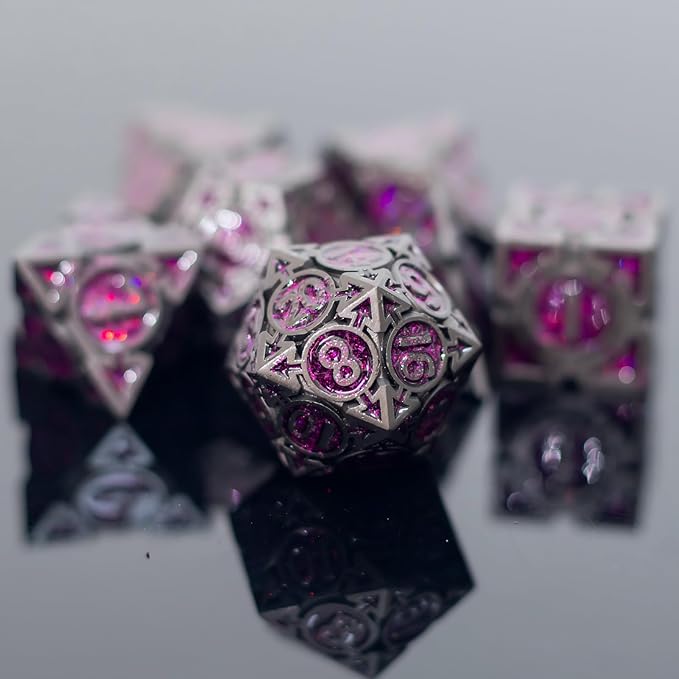 Purple Black Nickel Finish Heavy Metal DND Dice Set - Image 8