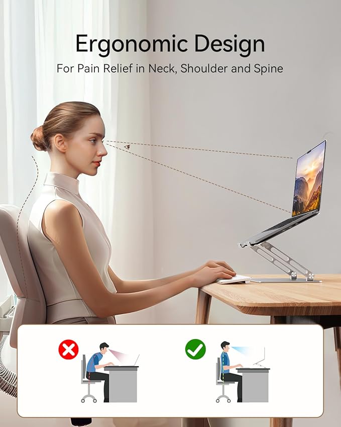 Foldable Aluminum Laptop Stand for 10-17.3" Laptops, Height Adjustable Portable - Image 2