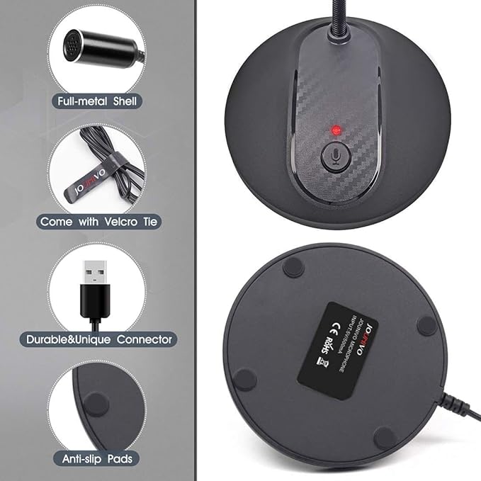 JOUNIVO USB Microphone, 360 Degree Adjustable Gooseneck Design, Mute Button & - Image 3