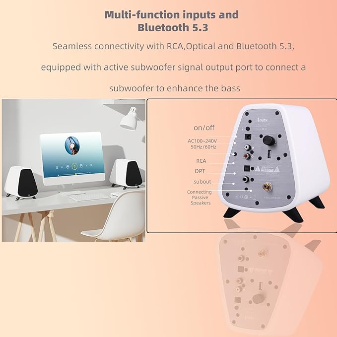 AS31 Active Bookshelf Speakers Bluetooth 5.3, 2-Way Stereo PC Desktop 80W - Image 7