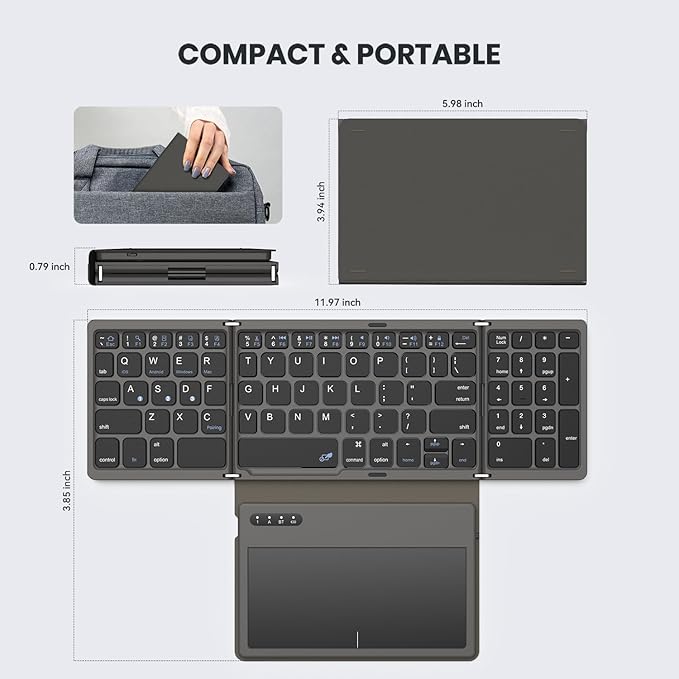 Foldable Bluetooth Keyboard, Portable Full Size Folding Keyboard - Image 6
