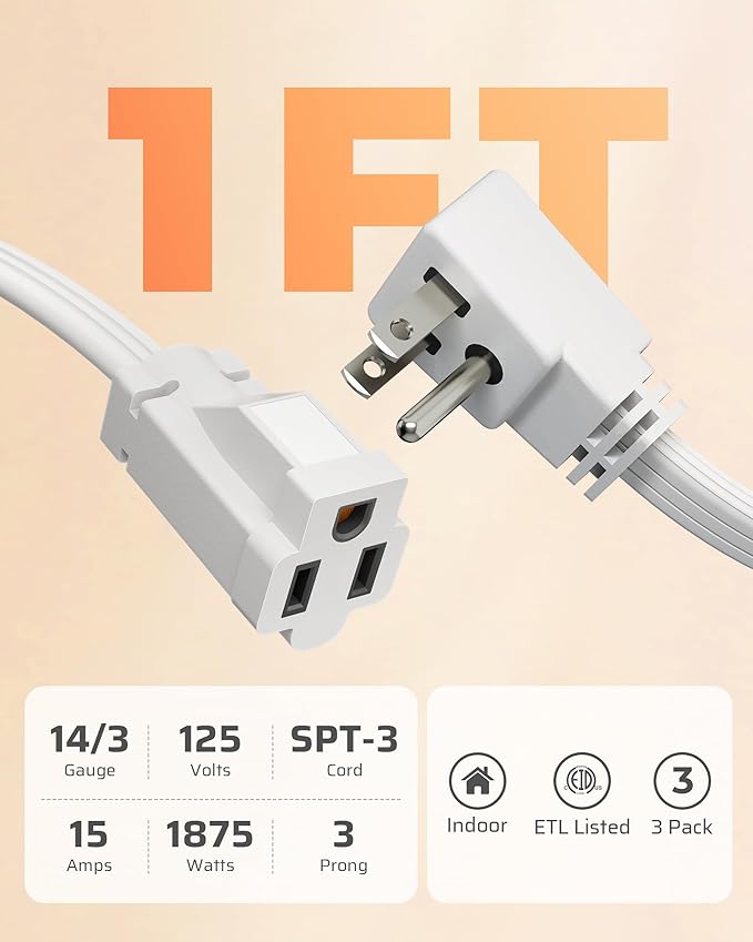 DEWENWILS Heavy Duty 1 Ft Extension Cord - Image 2