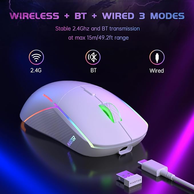 FFJ Wireless Gaming Mouse, 24000 DPI, Tri-Mode 2.4G/USB-C/Bluetooth 5.3 Gaming - Image 7