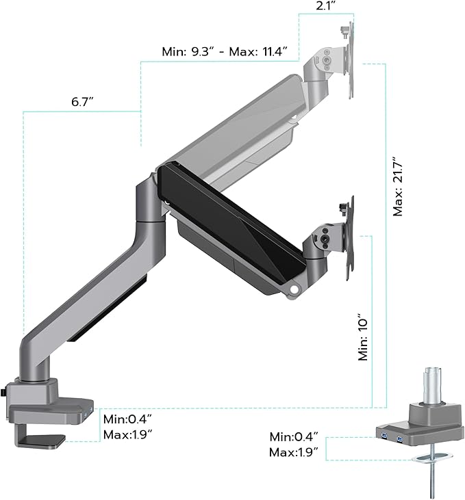 ARES WING Single Monitor Arm, Heavy Duty Adjustable Monitor Arm - Image 2