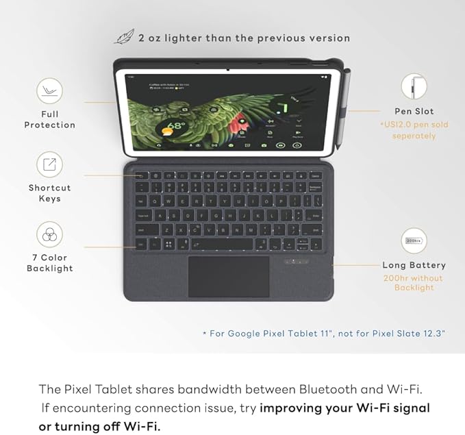 EIP Magnetix Keyboard Case for Google Pixel Tablet 11 inch, Adjustable Viewing - Image 2