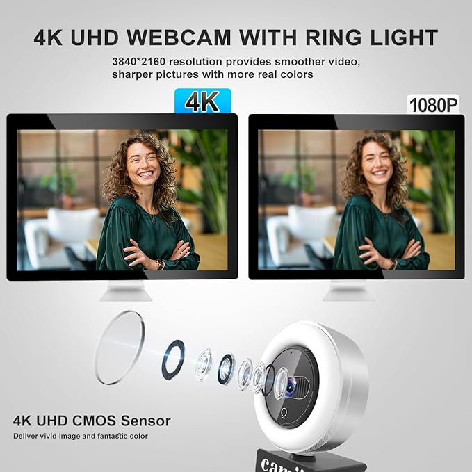 4K Webcam with Light, HD Webcam - Image 2