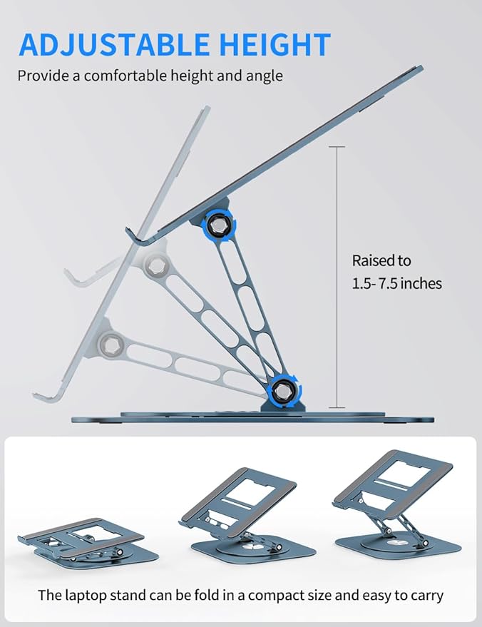 Adjustable Laptop Stand with 360 Rotating Base, Computer Stand - Image 3
