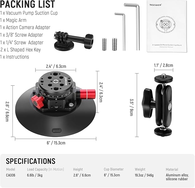 NEEWER 6"/15.2cm Camera Suction Cup Mount - Image 9