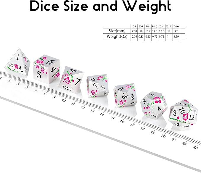 Metal Dungeons and Dragons Dice DNDND 7 PCS Heavy Metallic Flower D&D Dice Set - Image 7