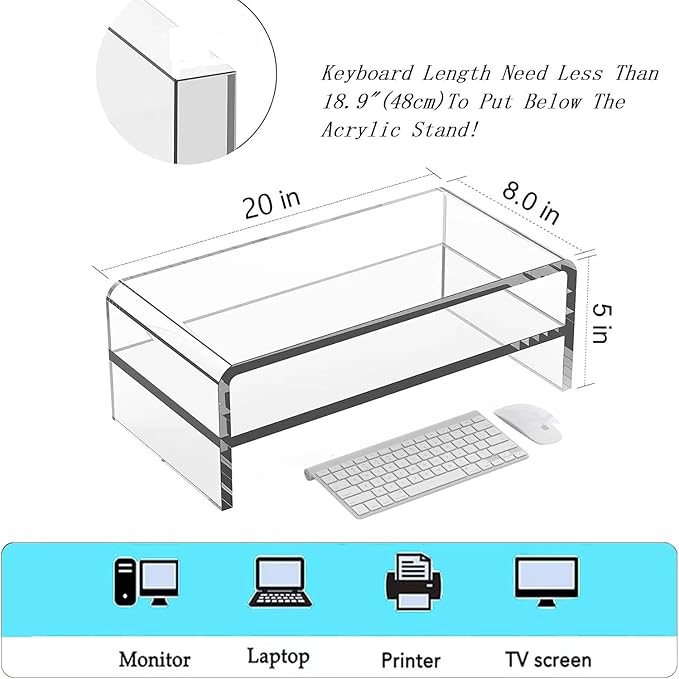Acrylic Monitor Stand, 2 Tier Computer Monitor Stand Riser，20 inch Acrylic - Image 2
