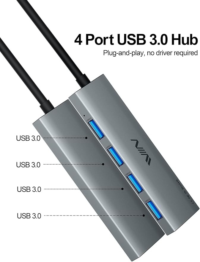USB 3.0 Hub, 4 Port USB Splitter Extender Portable Adapter Multiport Data Hub - Image 2