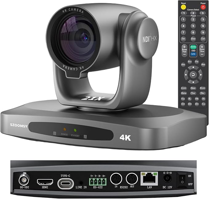 4K NDI PTZ Camera with AI Auto Tracking 21X Optical Zoom HDMI/SDI/USB 3.0/PoE/IP by SZOOMSY