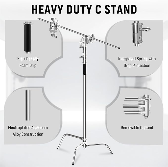 C Stand with Boom Arm Professional Heavy Duty Light Stand with 10.8ft Vertical - Image 2