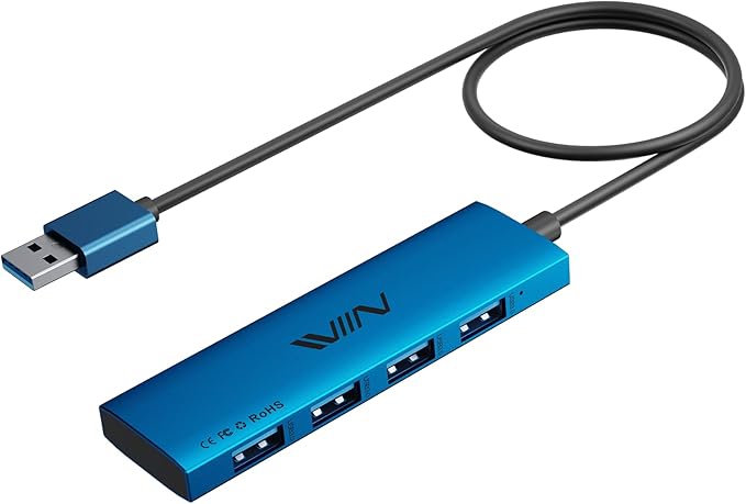 USB 3.0 Hub, 4 Port USB Splitter Extender Portable Adapter Multiport Data Hub by IVIIN