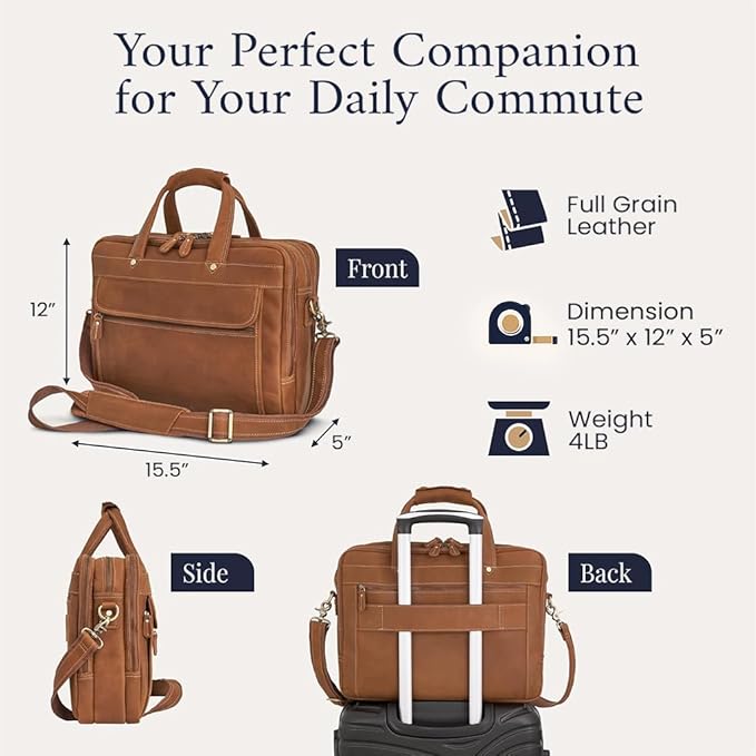 Luxorro Full Grain Leather Briefcase - Image 3