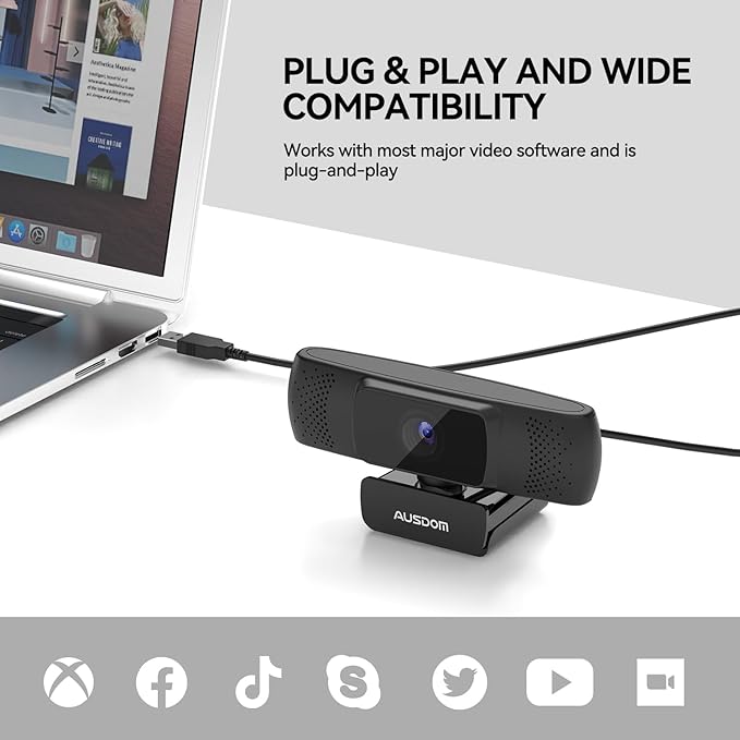 AUSDOM AF640 1080P Webcam with Microphone, 90°FOV USB PC Camera Webcam with - Image 8