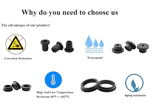 30 pcs 1/4" Drill Hole，1/8" ID Black Silicone Top hat Rubber Grommets - Image 4
