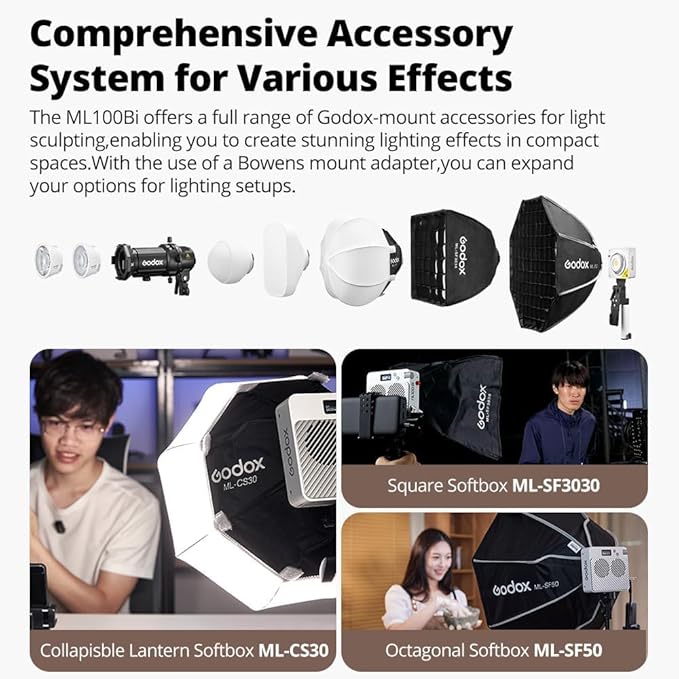 Godox ML100Bi Bi-Color LED Video Light, 120W 34300Lux@1M CRI 97+ TLCI 98+ - Image 7