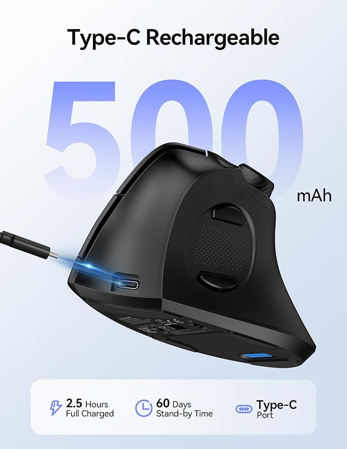 TECKNET Ergonomic Mouse, Rechargeable Wireless Bluetooth Mouse, Vertical Mouse - Image 4