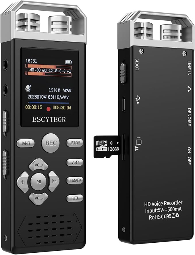 144GB Digital Voice Activated Recorder 1536KBPS Audio Voice Recorder by Escytegr