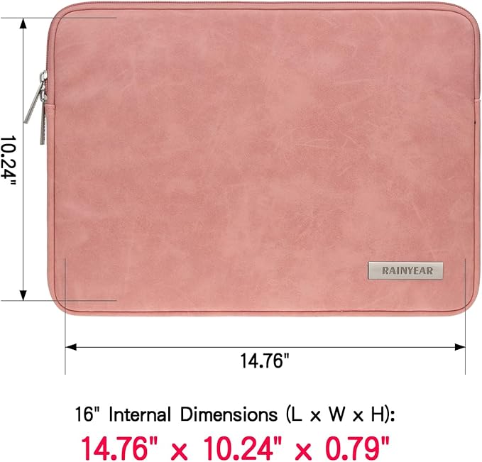 RAINYEAR 16 Inch Laptop Sleeve PU Suede Leather Case Protective Padded Zipper - Image 3