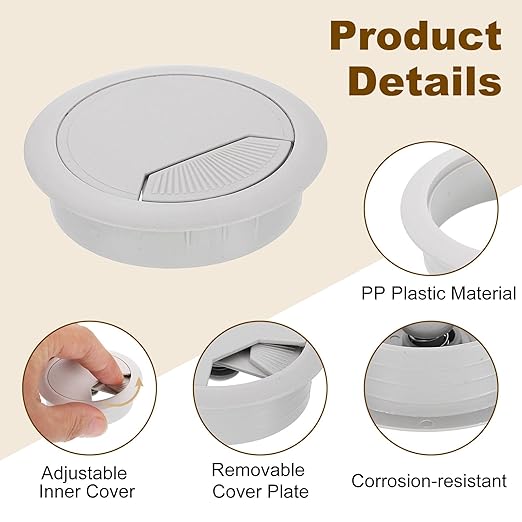 uxcell 5 Pcs 60mm Desk Grommet, Plastic Cable Hole Cover, Wire Cord Cable - Image 3