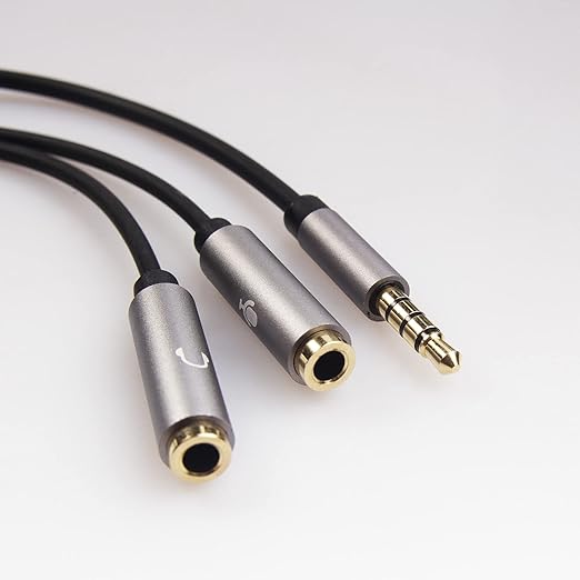 REXUS Grey 3.5mm Y Splitter Stereo Audio Cable 4-Pole Male to 2 Female - Image 2