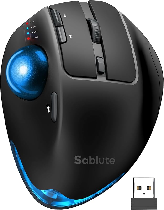 Wireless Trackball Mouse, Ergonomic Bluetooth Rechargeable Computer Mouse by SABLUTE