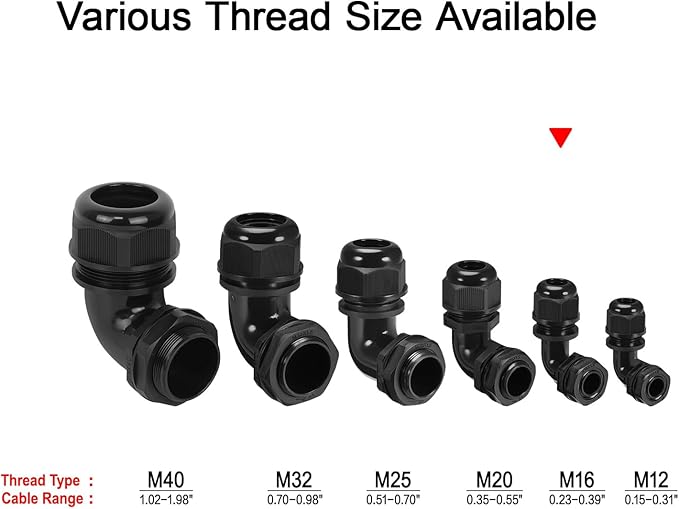 LeMotech M20 Cable Gland, 90 Degree Adjustable 9-14mm Strain Relief, Cord - Image 6