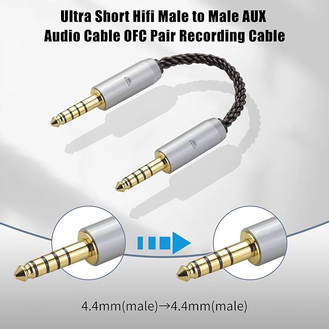 okcsc 4.4MM Male to 4.4MM Male Ultra Short Hifil Male to Male AUX Audio Cable - Image 3
