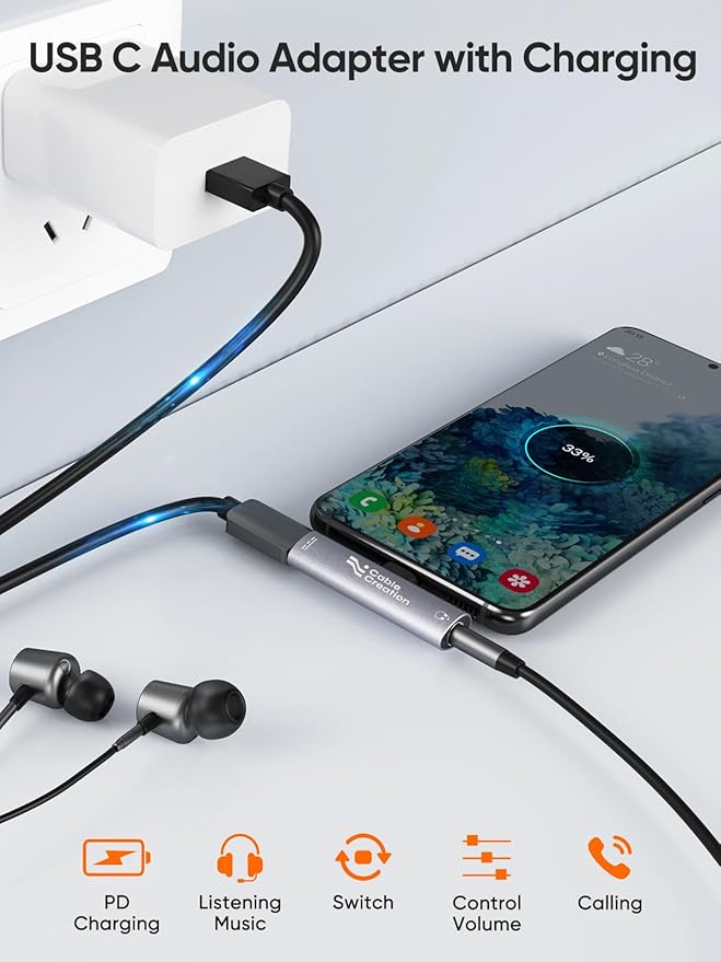 CableCreation USB C to 3.5mm Headphone and Charger Adapter, 2 in 1 Type-C to - Image 2