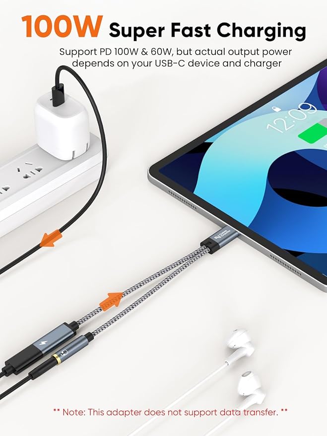 CableCreation USB C to 3.5mm Headphone and Charger Adapter - Image 4