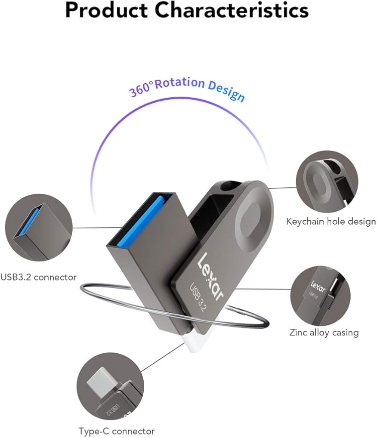 Lexar E32C 128GB Type-C USB Flash Drive, USB-A&USB-C 3.2 Gen 1 Dual Drive OTG - Image 3