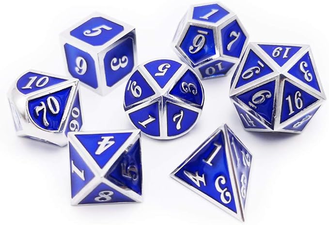 Haxtec Metal Dice Set D&D Silver Navy Blue Metal Polyhedral DND Dice - Image 2